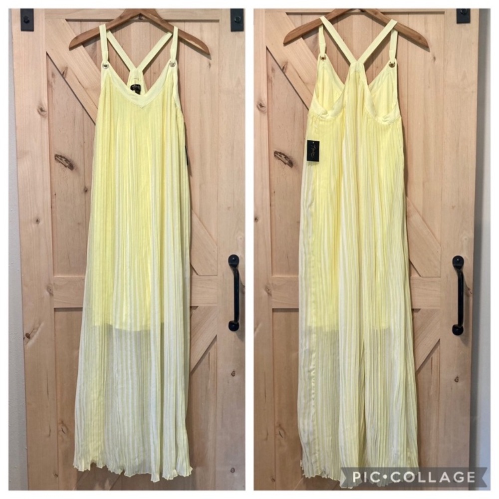 Thalia Sodi San Juan Lemon Yellow Pleated Maxi Dress Small NWT Lined